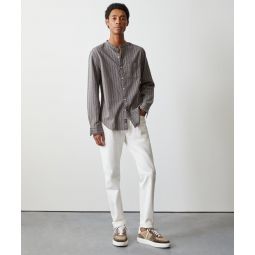 Grey Striped Band Collar Shirt