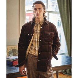 Italian Corduroy Quilted Shirt Jacket in Chocolate
