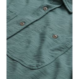 Long-Sleeved Slub Jersey Camp Shirt in Green Pewter