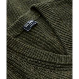 Ribbed Donegal V-Neck Sweater in Oak Moss