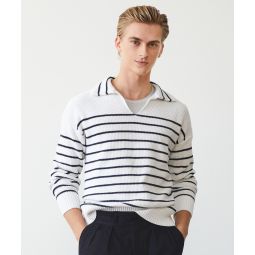 Striped Recycled Cotton Polo in White