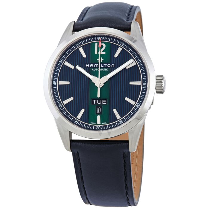 Men's Broadway Leather Blue and Green Dial Watch