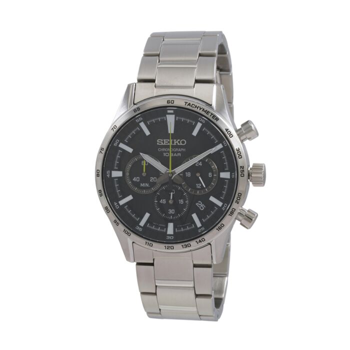Men's Essentials Chronograph Stainless Steel Black Dial Watch
