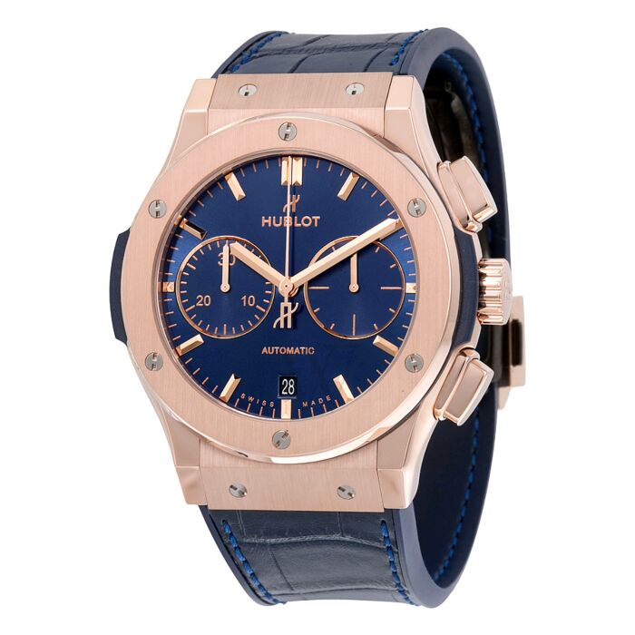 Mens Classic Fusion Chronograph Rubber and Alligator Blue Sunray Dial