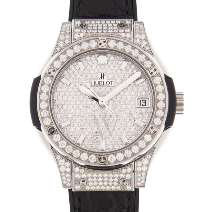 Mens Classic Fusion Leather Diamond Pave Dial