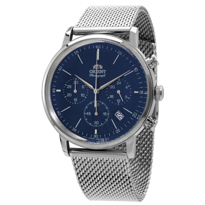 Mens Classic Stainless Steel Blue Dial