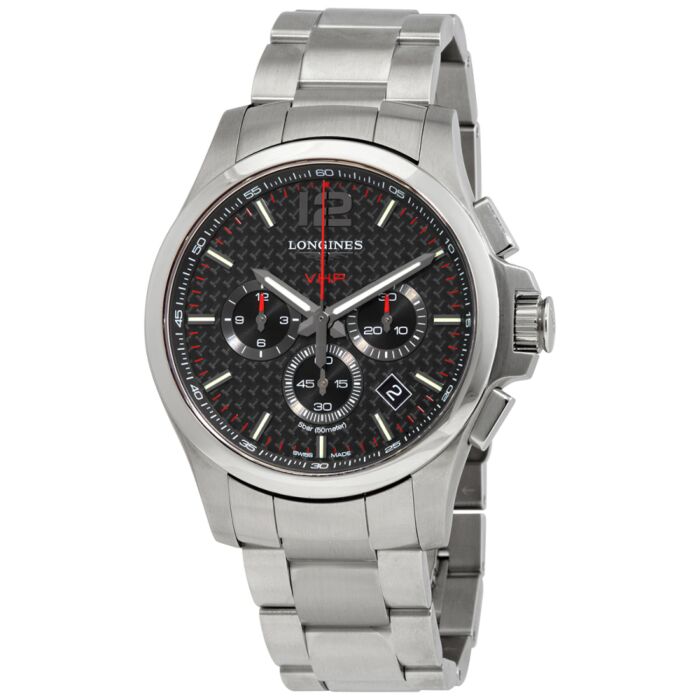 Men's Conquest Chronograph Stainless Steel Carbon Fiber Dial Watch