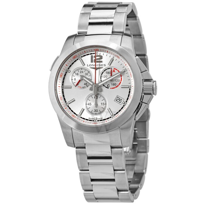 Men's Conquest Chronograph Stainless Steel Silver Dial Watch