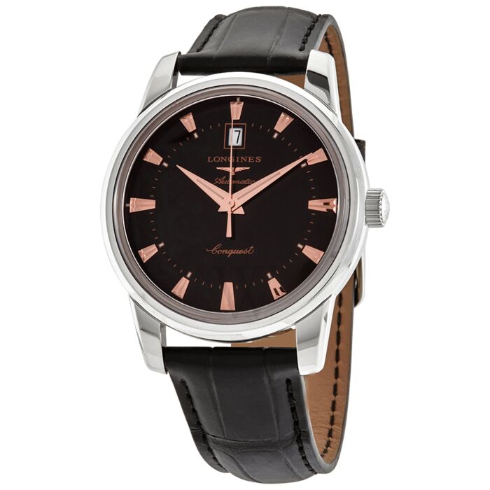 Mens Conquest Heritage Black Leather Black Dial