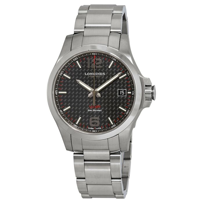Mens Conquest V.H.P. Stainless Steel Black Dial