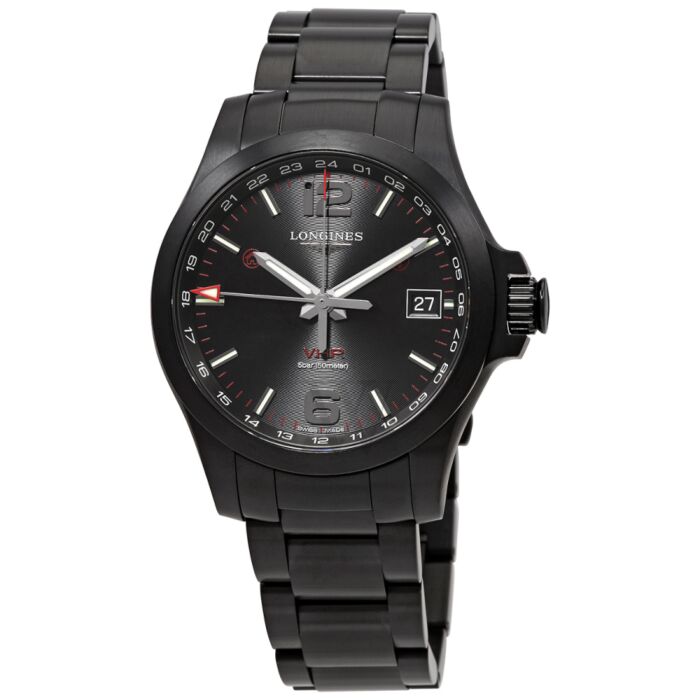 Men's Conquest V.H.P. Stainless Steel Black Dial Watch