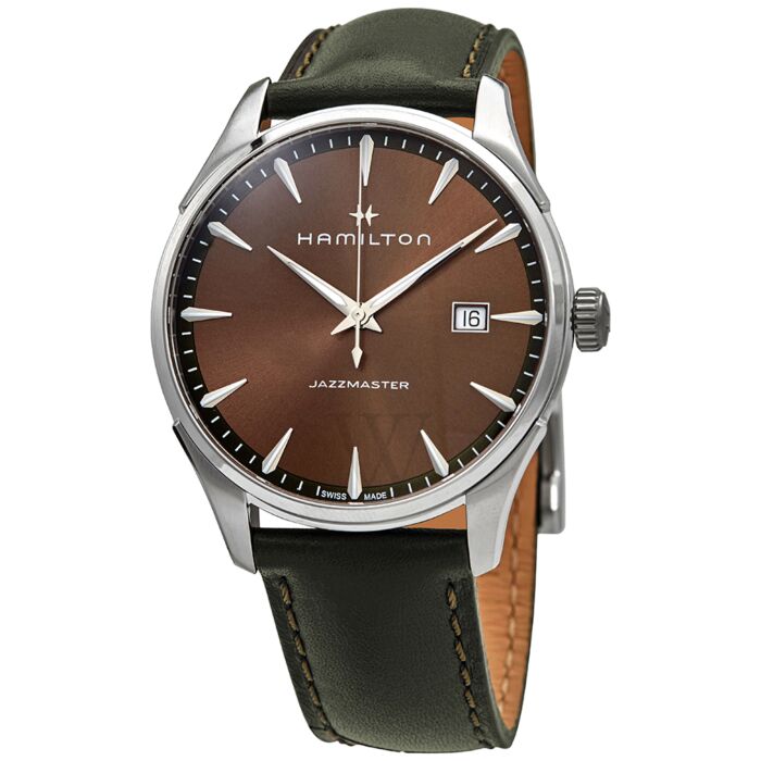Mens Jazzmaster Green Leather Brown Dial