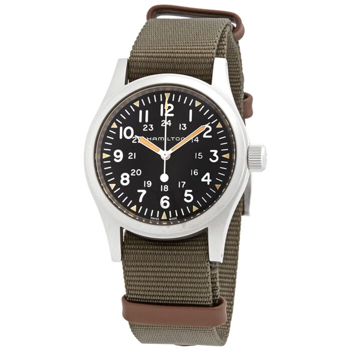 Men's Khaki Field Durable NATO Nylon Black Dial Watch