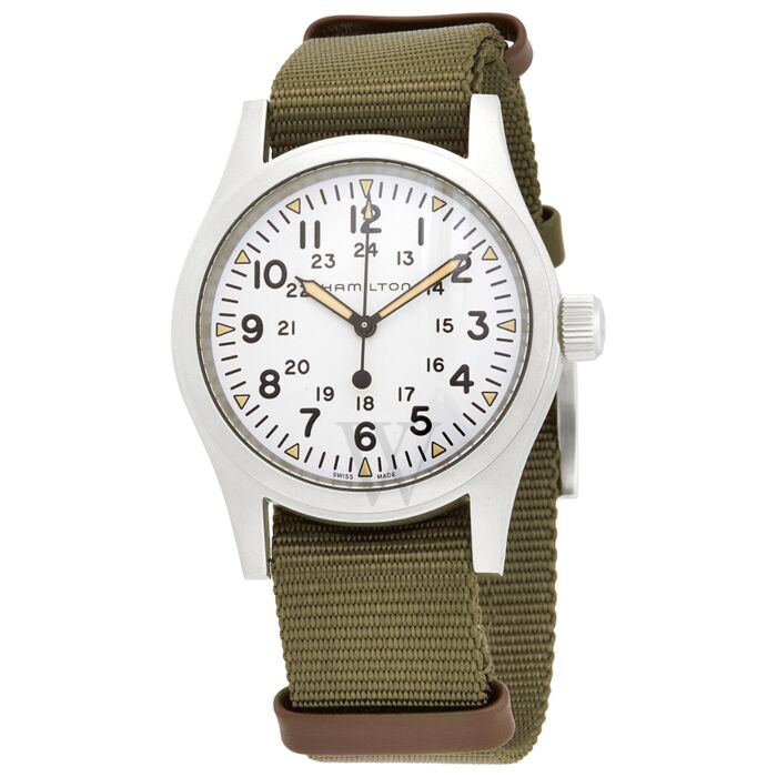 Men's Khaki Field Mechanical Textile White Dial Watch