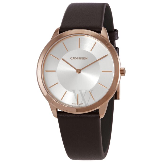 Mens Minimal Leather Silver Dial
