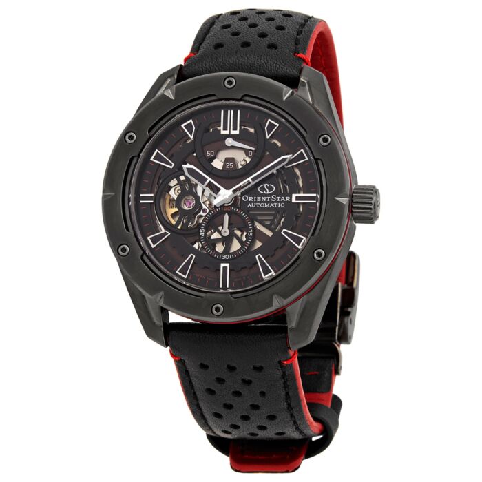 Men's Orient Star Leather Black (Open Heart) Dial Watch