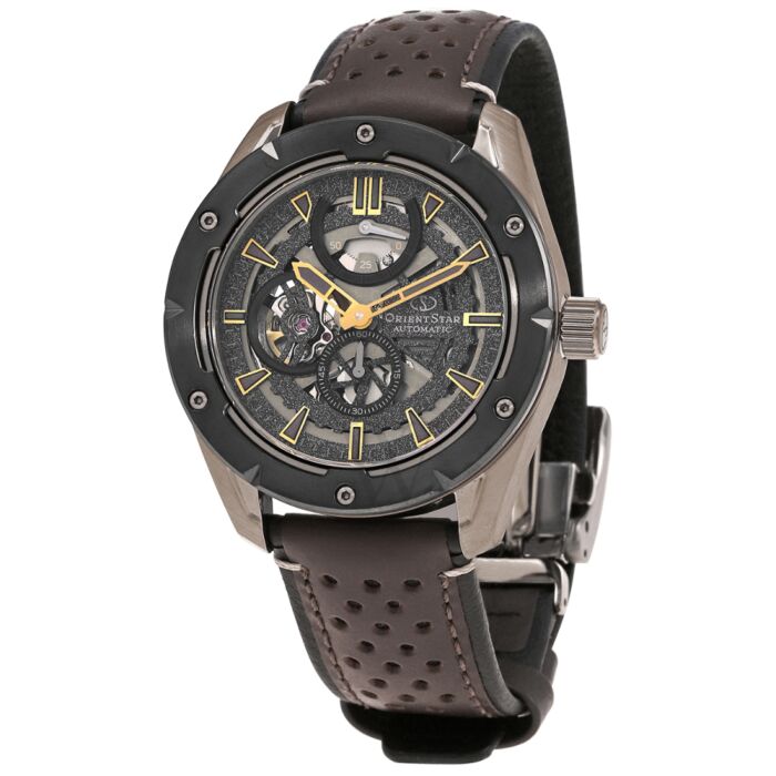 Men's Orient Star Leather Black (Skeleton) Dial Watch