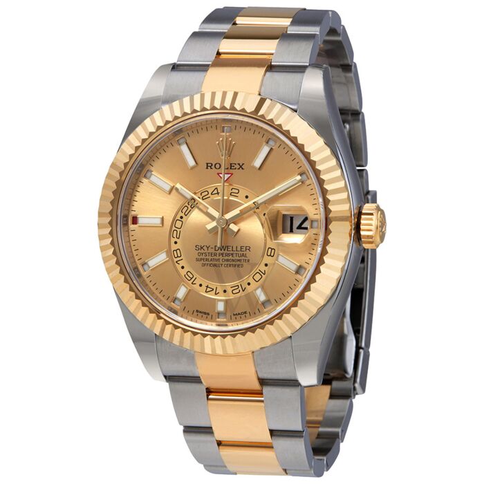 Men's Oyster Perpetual Sky-Dweller Stainless Steel and 18kt Yellow Gold Rolex Oyster Champagne Dial