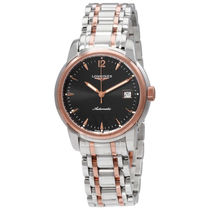 Men's Saint-Imier Collection Stainless Steel with 18kt Rose Gold Links Black Dial Watch