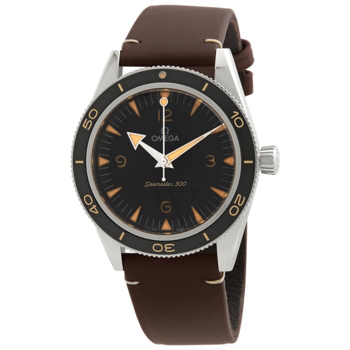 Men's Seamaster Leather Black Dial Watch