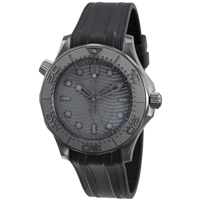 Men's Seamaster Leather Black (Wave Pattern) Dial Watch
