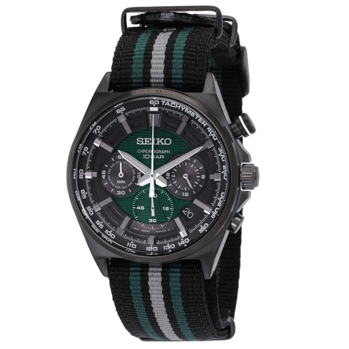 Men's Seiko 5 Chronograph Nylon Nato Green Dial Watch