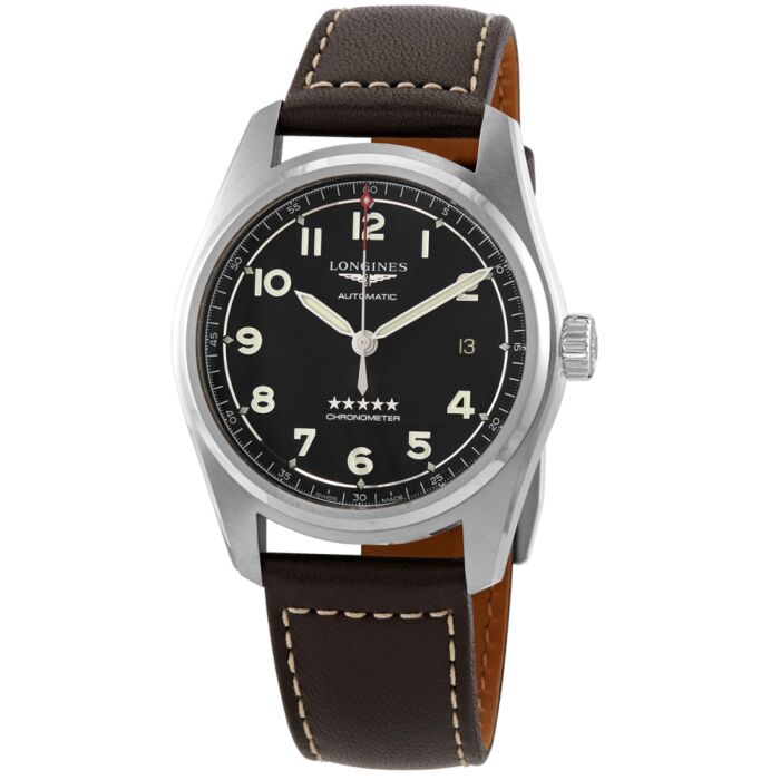 Men's Spirit Leather Black Dial Watch