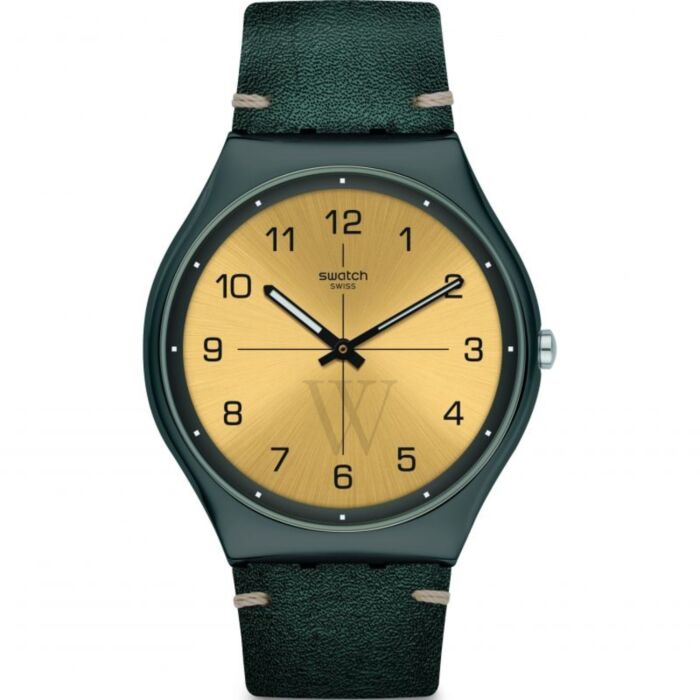 Men's Time to Trovalize Leather Gold Dial Watch