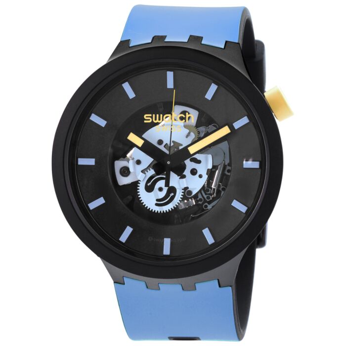 Men's Travel by Day Silicone Black Skeleton Dial Watch