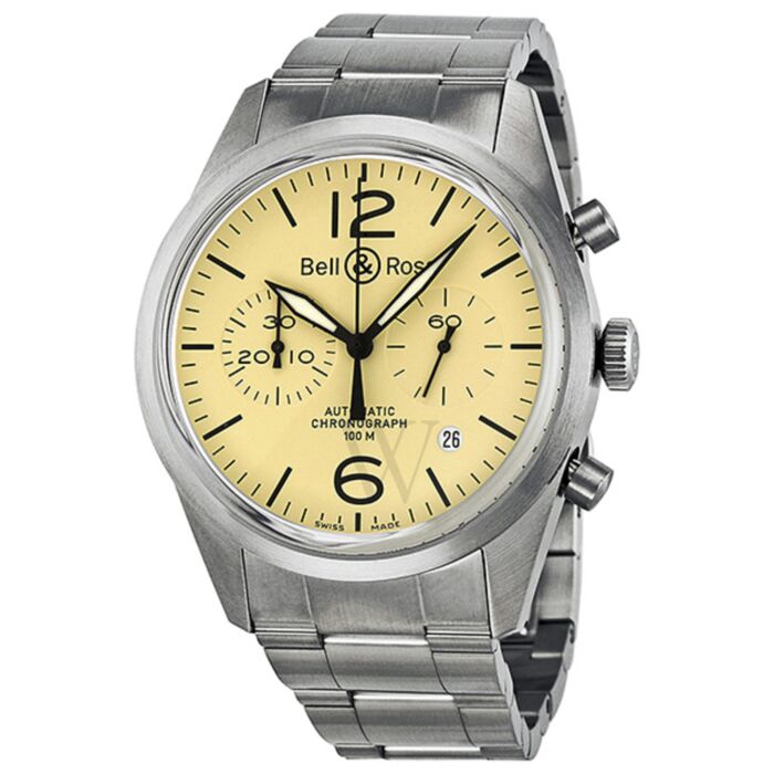 Men's Vintage Chronograph Stainless Steel Beige Dial Watch