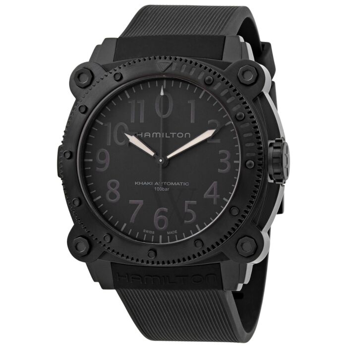 Men's Khaki Navy Rubber Black Dial Watch