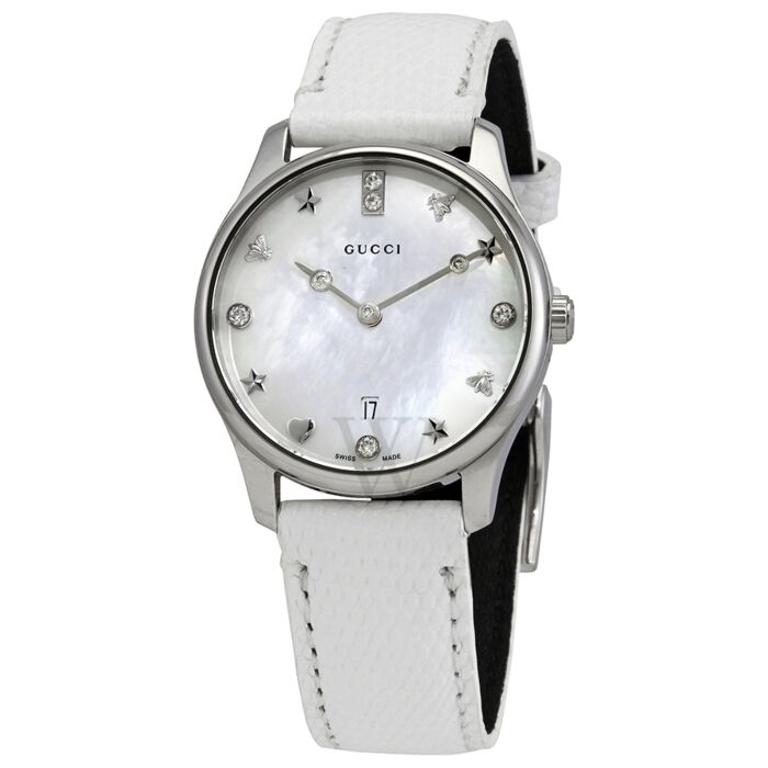 Womens G-Timeless Lizard Leather Mother of Pearl Dial