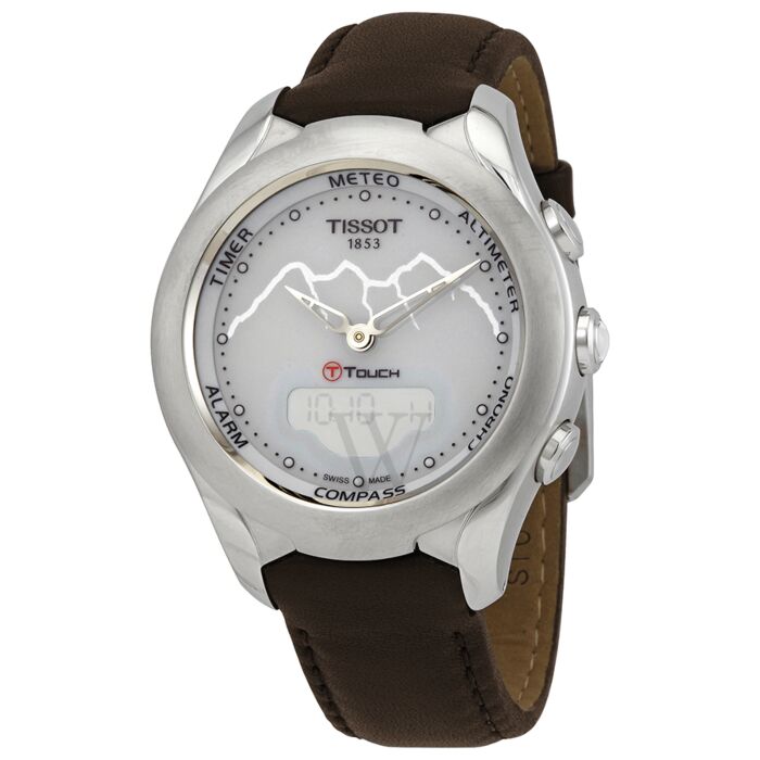 Womens T-Touch Solar Chronograph Leather Silver-tone Dial