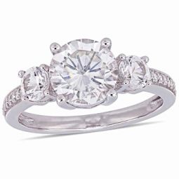 3 CT TGW Created White Sapphire and Diamond Three Stone Ring In 10K White Gold