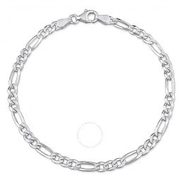3.8mm Flat Figaro Chain Bracelet In Sterling Silver, 9 In
