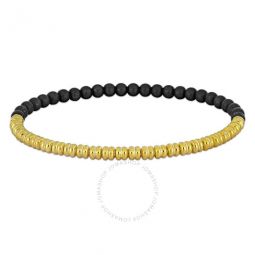 4mm Black Titanium Spring Bead Elastic Yellow Plated Sterling Silver Bracelet - 7.25 in