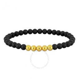 6mm Black Titanium Spring Bead Elastic Yellow Plated Sterling Silver Bracelet - 9 in