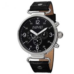 Black Dial Black Leather Mens Watch