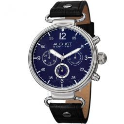 Quartz Blue Dial Black Leather Mens Watch