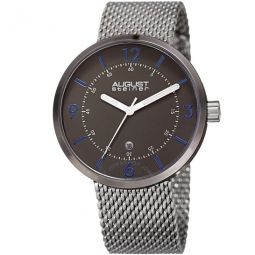 Quartz Grey Dial Silver-tone Mesh Mens Watch