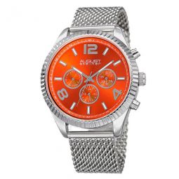 Orange Dial Stainless Steel Mesh Mens Watch