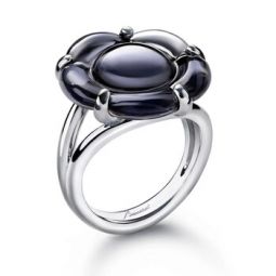 B Flower Ring Black Crystal Size 5