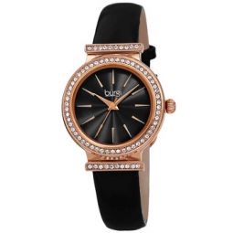 Black Dial Black Leather Ladies Watch