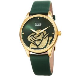Diamond Accented Flower Quartz Green Dial Ladies Watch