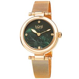 Flower Marker Quartz Diamond Green Dial Ladies Watch