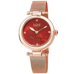 Flower Marker Quartz Diamond Red Dial Ladies Watch