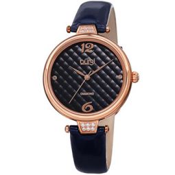 Ladies Engraved Argyle Diamond Dial Blue Leather Strap Watch