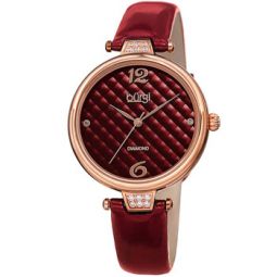 Ladies Engraved Argyle Diamond Dial Genuine Leather Strap Watch