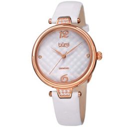 Ladies Engraved Argyle Diamond Dial Genuine Leather Strap Watch