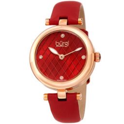 Quartz Diamond Red Dial Red Leather Ladies Watch